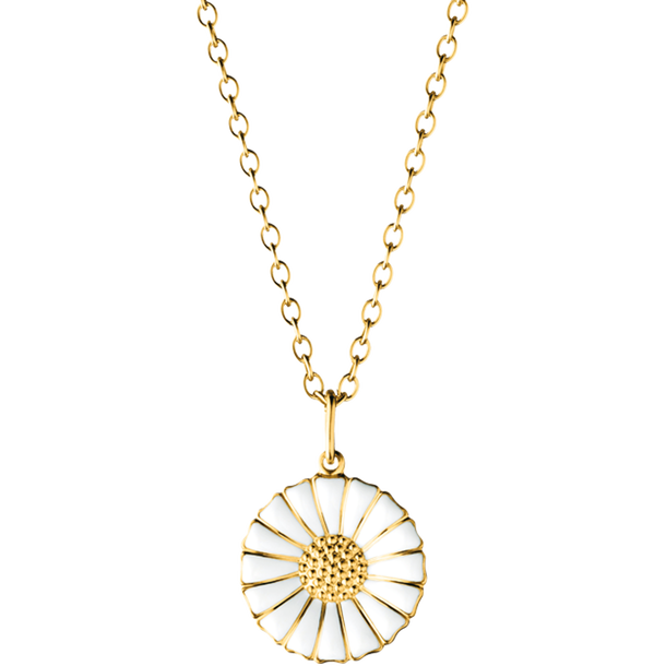 DAISY gold plated pendant with white enamel (18 mm)