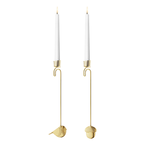2018 Candleholder Acorn and Winter Bird set - gold plated