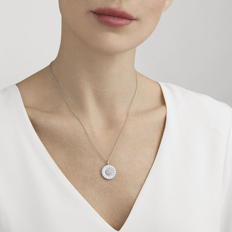 Daisy Flower Silver And Diamond Pendant Georg Jensen
