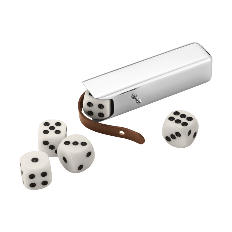 SKY dice case & dice in stainless steel & leather