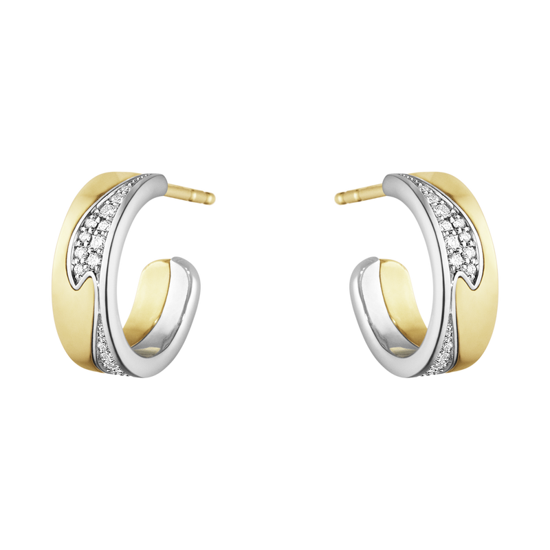 Fusion white and yellow gold earhoops with diamonds | Georg Jensen