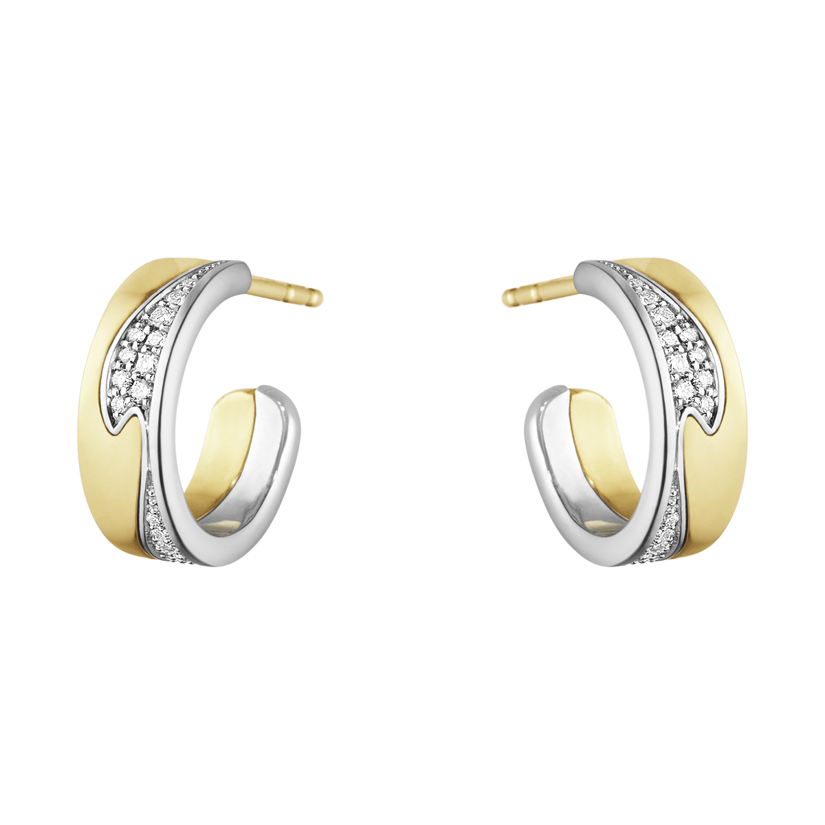 フュージョン(FUSION) ピアス (S) 18 K イエローゴールド、18Kホワイトゴールド+ パヴェダイヤモンド