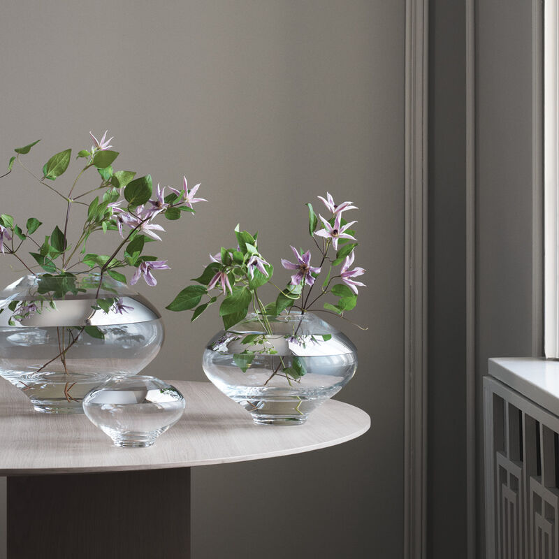 Duo Small Sculptural Vase In Mouth Blown Glass And Stainless Steel