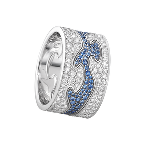FUSION 3-piece ring - 18 kt. white gold with brilliant cut diamonds and blue sapphires
