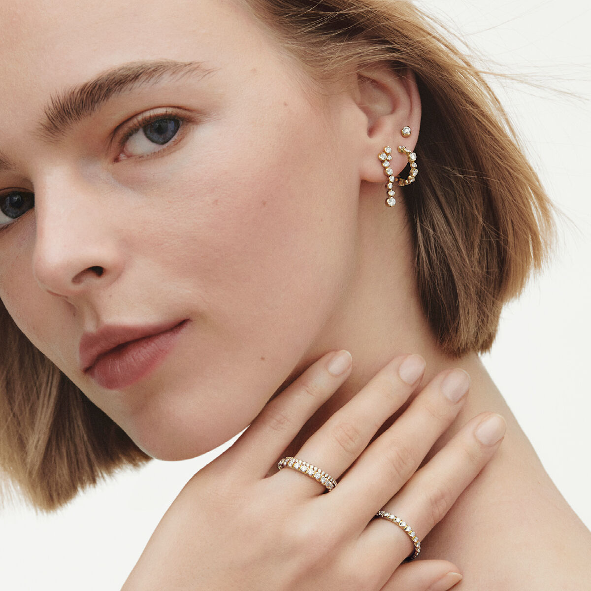 GEORG JENSEN SIGNATURE DIAMONDS ピアス（左）- 18Kゴールド＆ダイヤモンド