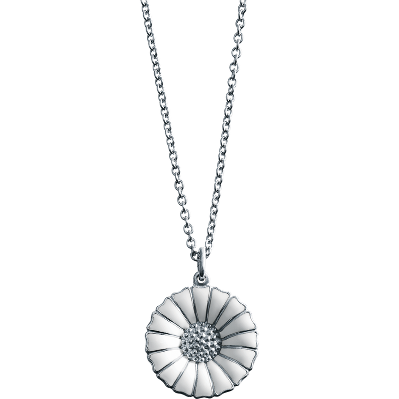 Daisy Pendant Rhodinated Sterling Silver With White Enamel