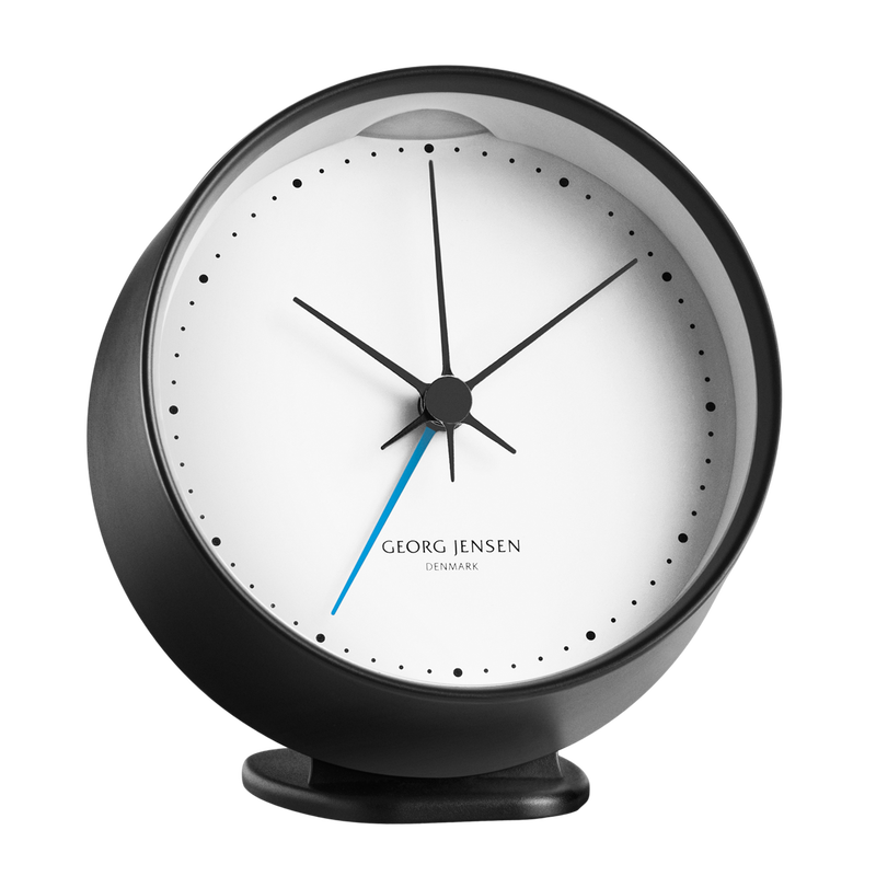 HK CLOCK w. alarm, black-white, 10 cm | Georg Jensen