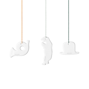 DECEMBER TALES Ornaments, trompet, top hat and polar bear, porcelain