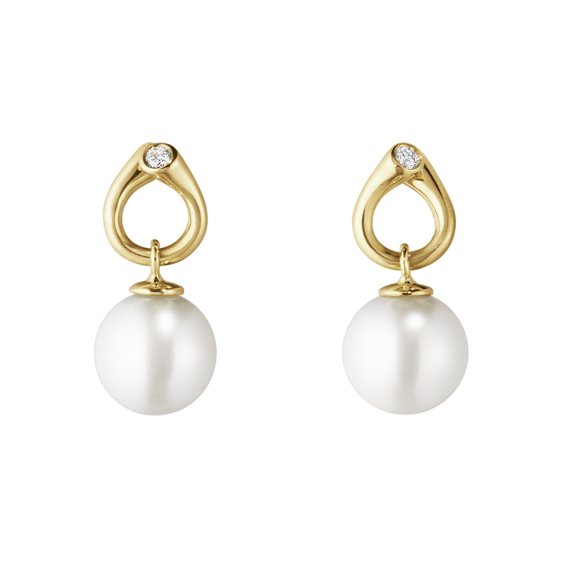 Georg Jensen 18K Yellow Gold Magic Cultured Freshwater Pearl & Diamond Drop Earrings