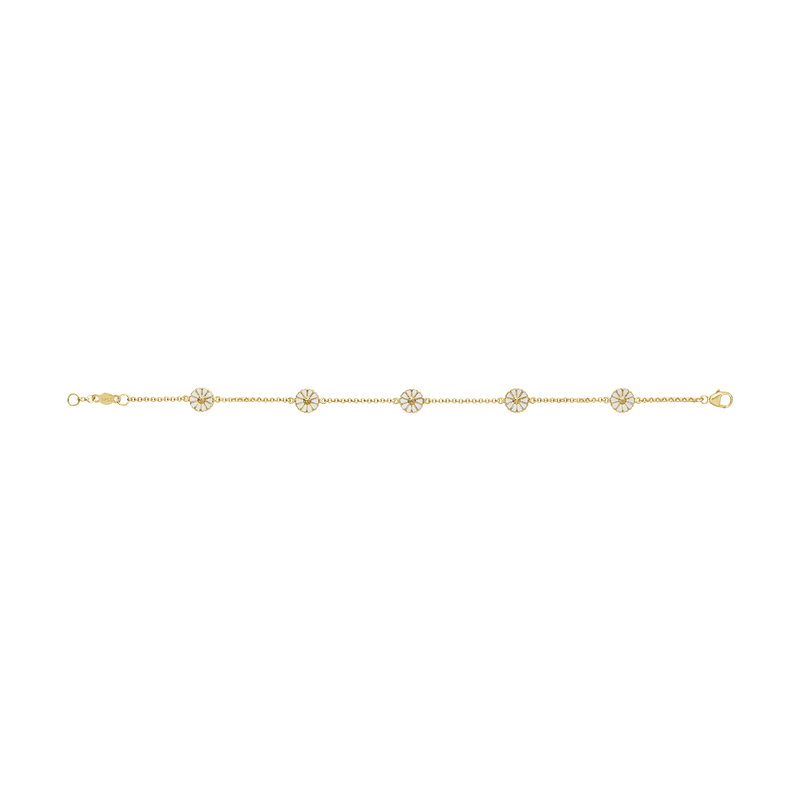 Minimalist Daisy Chain Gold Bracelet with White Diamonds