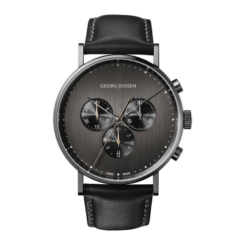 <p>KOPPEL - 41 mm 腕錶，石英機芯，深灰色錶盤搭配黑色皮革錶帶<br /><br /></p>