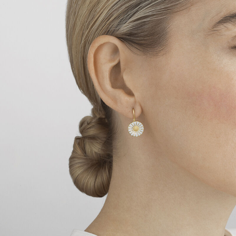 Daisy Gold Plated Earrings With White Enamel Georg Jensen