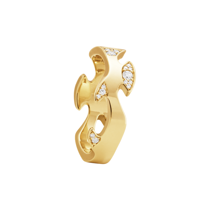 FUSION centre ring in 18-karat yellow gold and pavé set diamonds