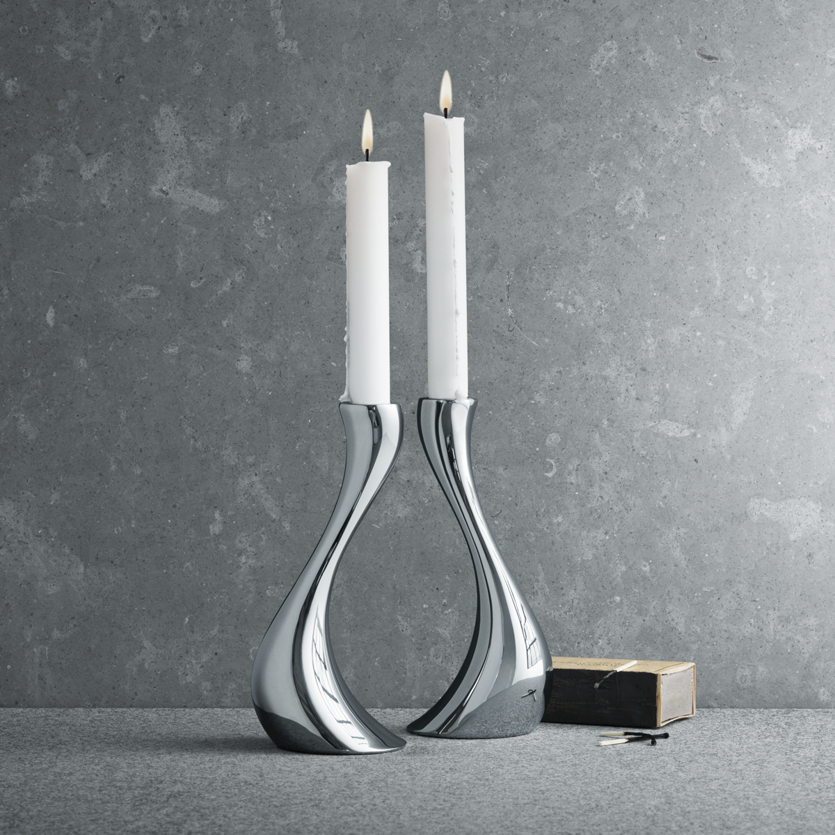 Georg Jensen Cobra Candle Holder Pair Mirror Polished Stainless Steel Small 