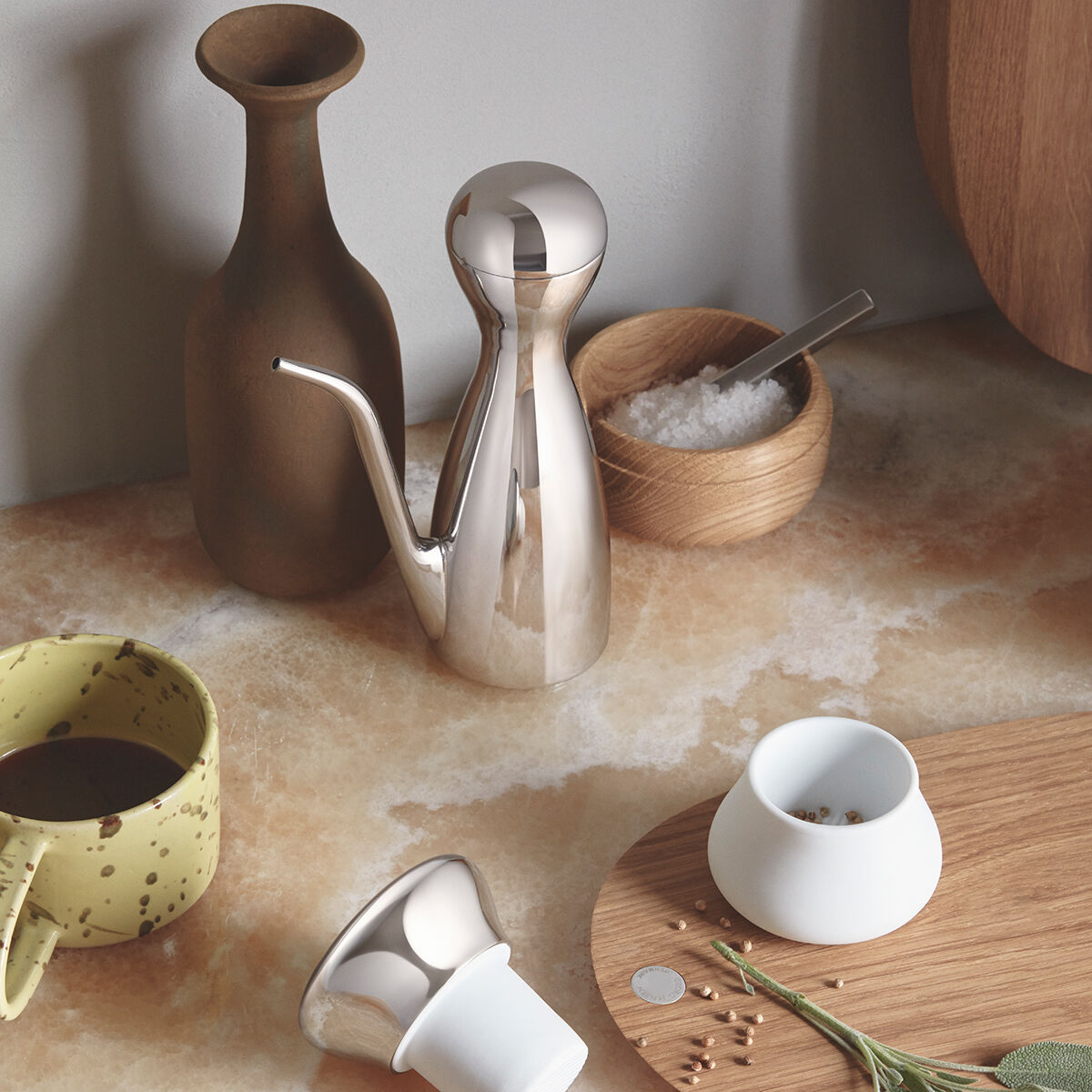 ALFREDO Salt Jar in oak wood and stainless steel