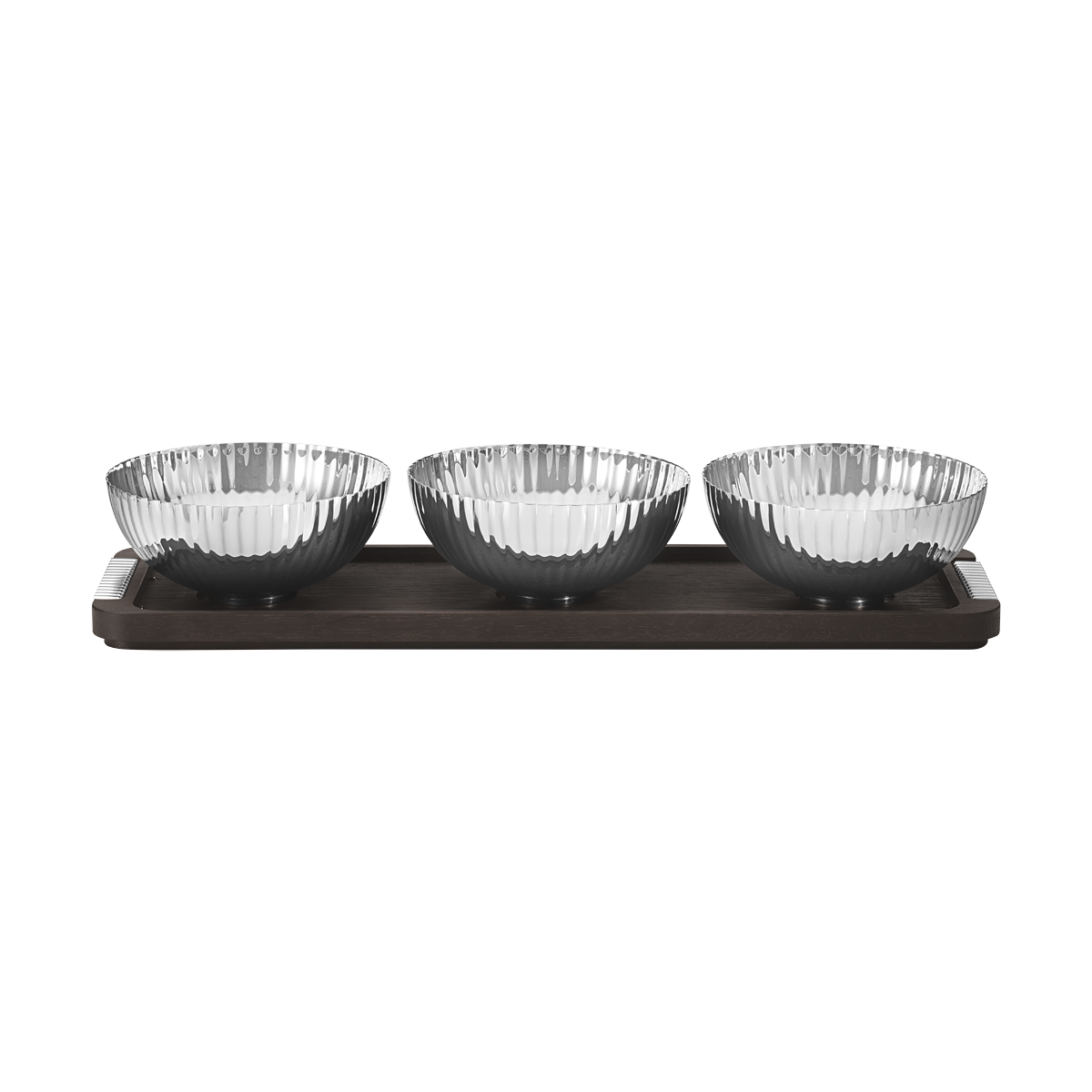 BERNADOTTE decorative tray with bowls in stainless steel and smoked oak