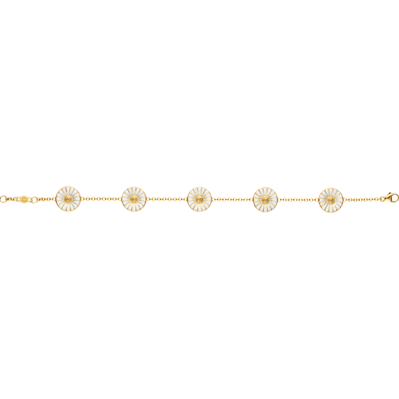 DAISY bracelet with double sided daisies in gold plate and white enamel
