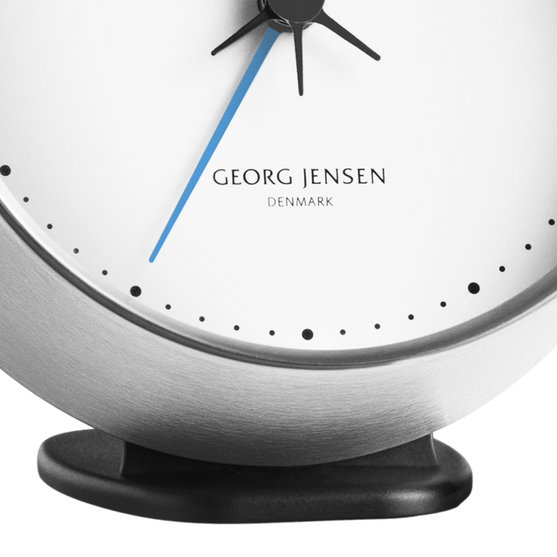 HK CLOCK w. alarm, steel-white, 10 cm | Georg Jensen