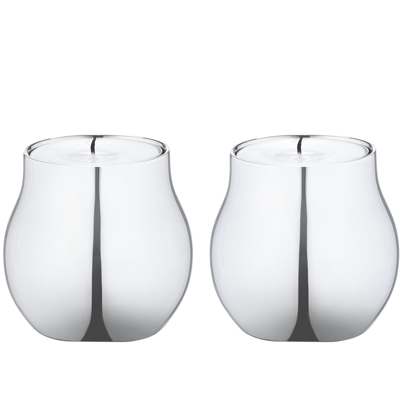 Cafu two small stainless steel candleholders | Georg Jensen CAFU lampe stor I Georg Jensen