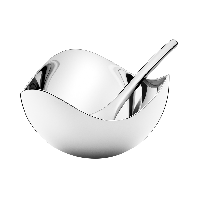 BLOOM salt cellar with spoon in stainless steel | Georg Jensen