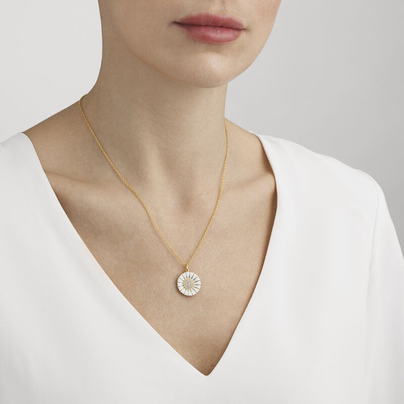 Daisy Pendant With Diamonds And White Enamel Georg Jensen