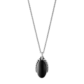 MOONLIGHT BLOSSOM, hängsmycke i oxiderat sterlingsilver med svart onyx