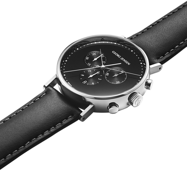KOPPEL - 41 mm, kronograf, svart urtavla och svart läderarmband