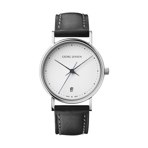 Koppel 32mm white watch with brown leather strap Georg Jensen