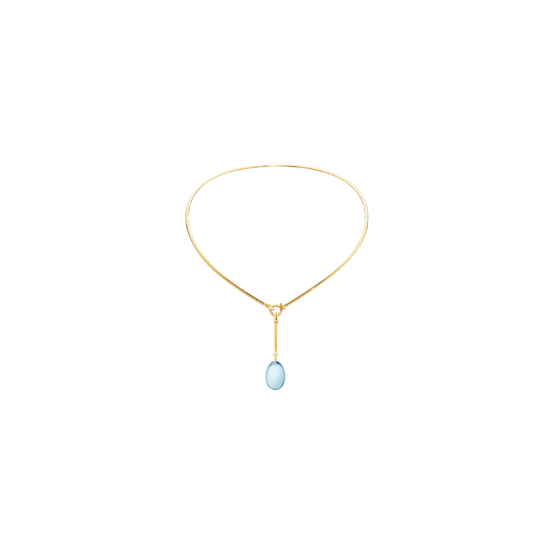 DEW DROP pendant - 18 kt. yellow gold with blue topaz and brilliant cut diamonds