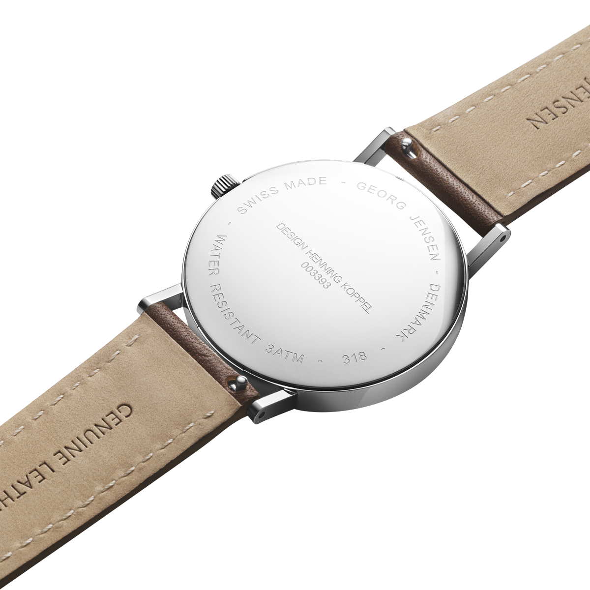 Koppel 38mm white watch with brown leather strap Jensen