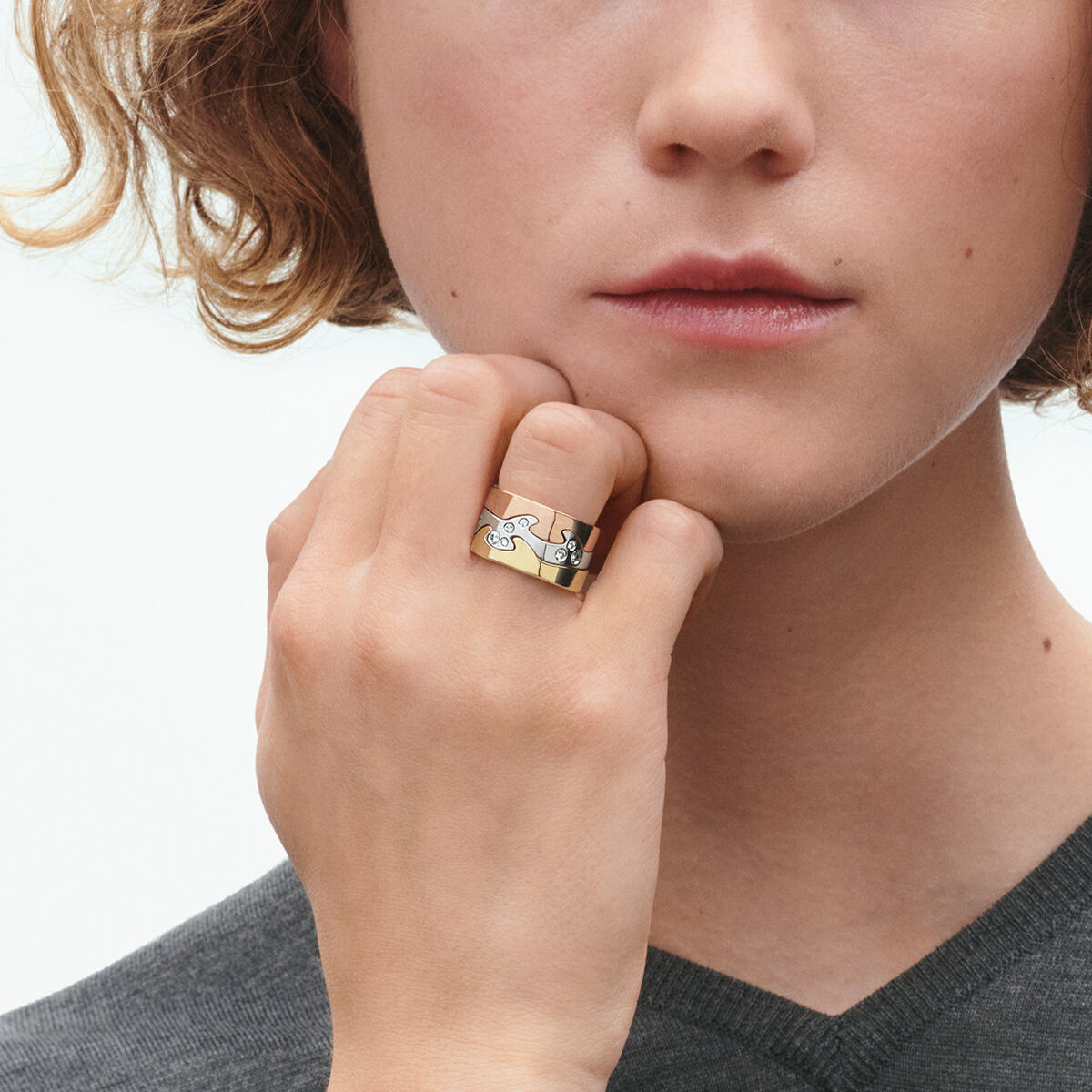 Fusion 3 piece 18kt. gold ring with brilliant cut diamonds | Georg