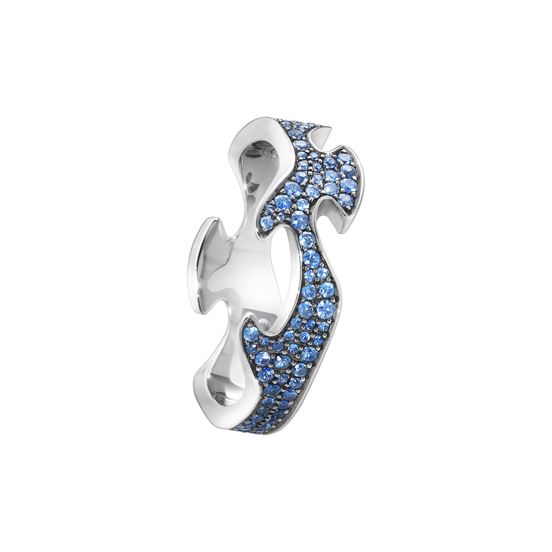 FUSION centre ring - 18 kt. white gold with blue sapphires
