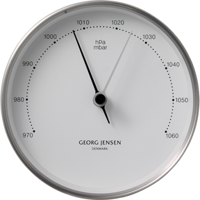 KOPPEL 10 cm barometer, rustfrit st&aring;l med hvid skive