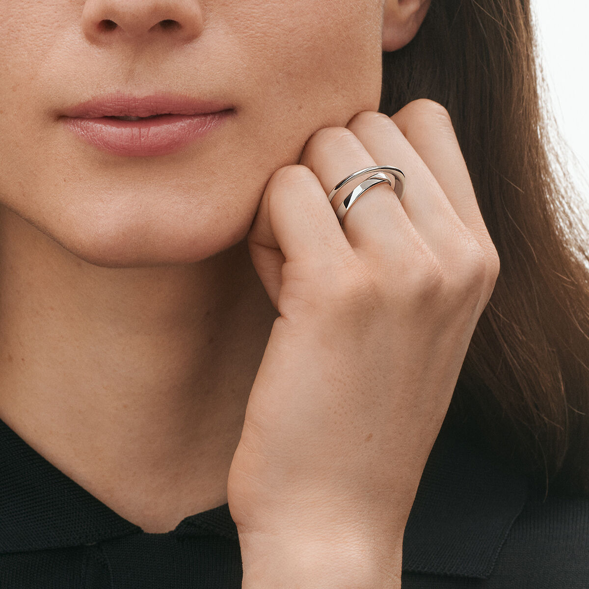 ジョージジェンセン メビウス シルバーイヤリング（トールン デザイン） Torun sterling silver double ring for women | Georg Jensen