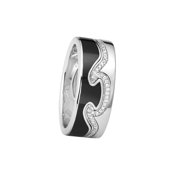 Fusion Ring in 18kt white gold, brilliant-cut diamonds and Hyceram