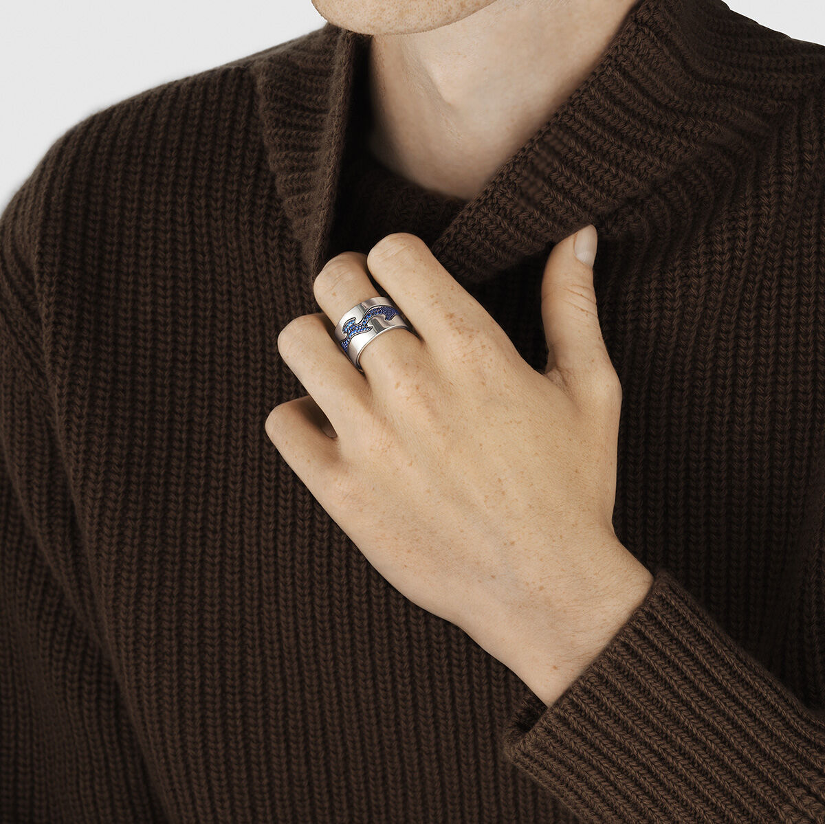 Fusion 3 piece ring with blue sapphire and diamonds | Georg Jensen