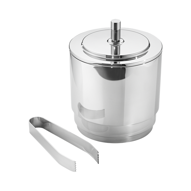 MANHATTAN ice bucket and tongs in Art Deco stainless steel