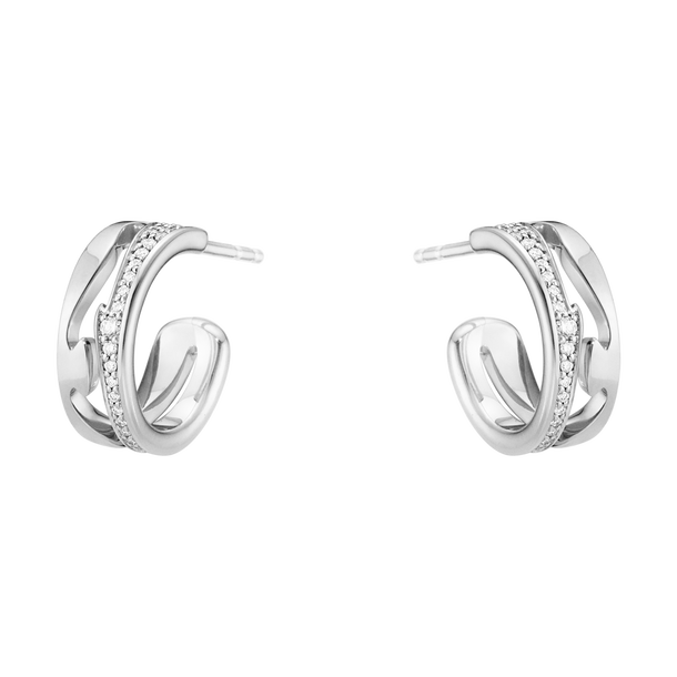 FUSION オープンイヤーフープ - 18K ホワイトゴールド、パヴェセット