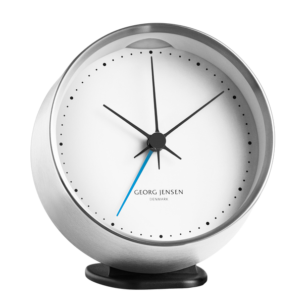 HK CLOCK w. alarm, steel-white, 10 cm | Georg Jensen