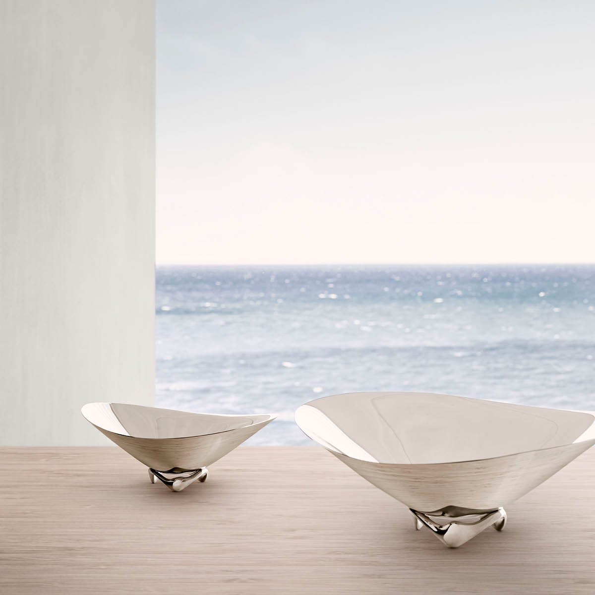 Henning Koppel wave bowls in mirror-polished stainless steel 
