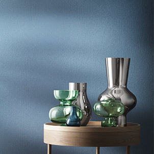 Georg Jensen Cafu collection vases in green transparent color and stainless steel