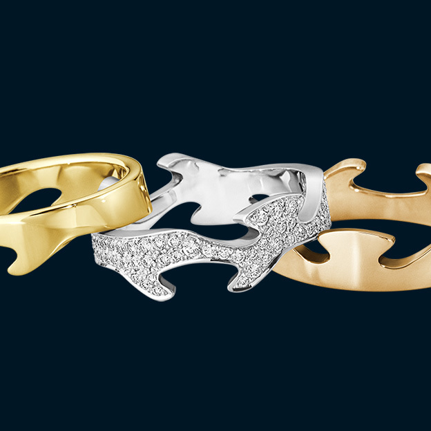 18 kt. yellow and rose gold, sterling silver and diamonds ring combination from the Fusion collection inspired by Nina Koppel