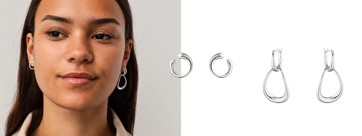 Mix of silver earrings styled together by Georg Jensen