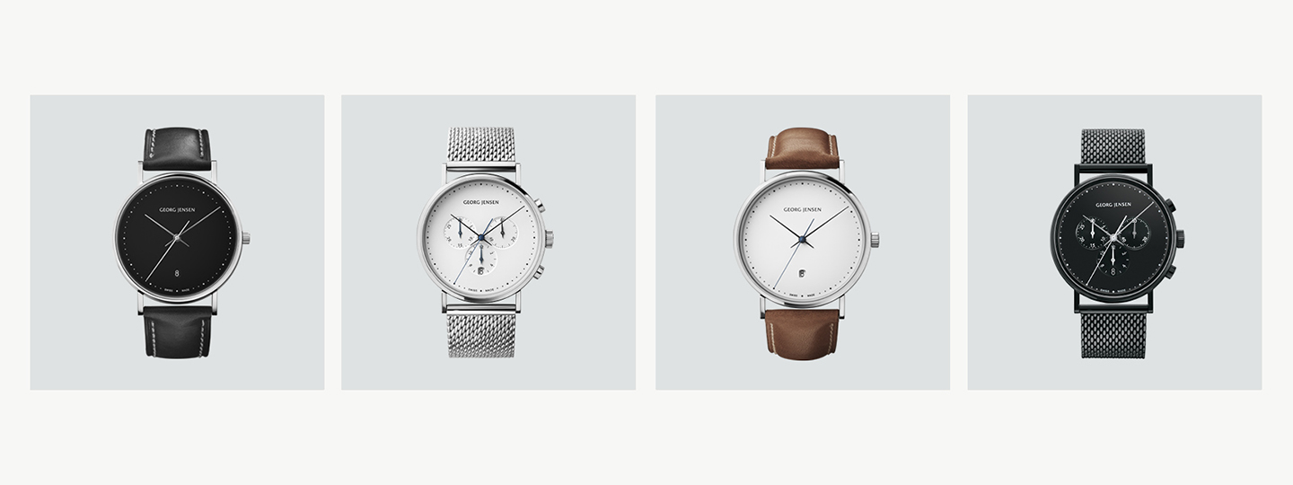Grid image with watches from the Koppel collection in polished stainless steel with quartz movement