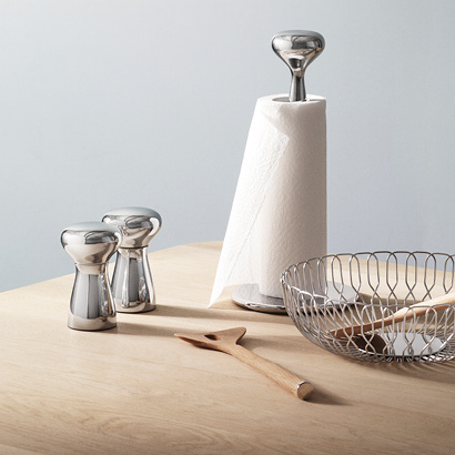 Georg Jensen Alfredo collection mirror polished stainless steel salt and pepper grinder bread basket kitchen roll holder 