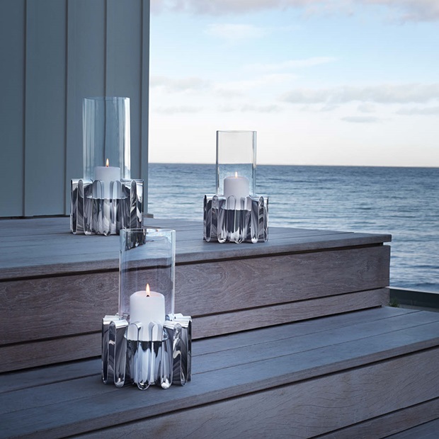 hurricane candleholders in glass and stainless steel
