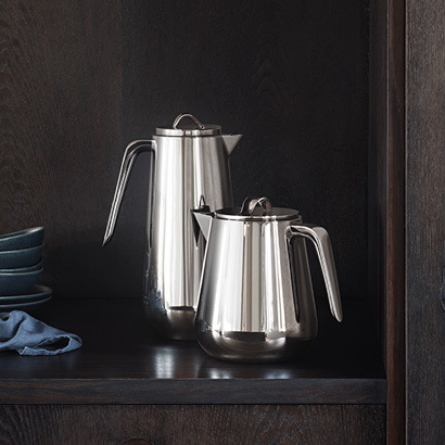 Georg Jensen Helix collection dining and bar mirror polished stainless steel thermo jug and tea pot