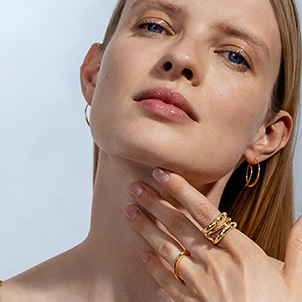 18 kt. gold and diamonds rings and earrings from the Offspring collection designed by Jacqueline Rabun