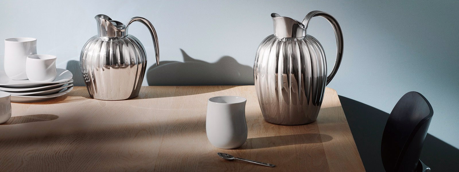 Georg Jensen Bernadotte collection Danish design dining and bar mirror polished stainless steel thermo jug and pitcher