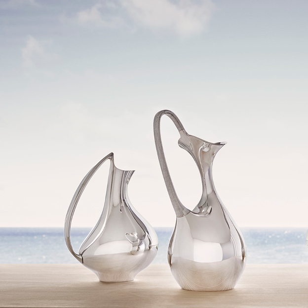 Georg Jensen heritage Danish silversmith Henning Koppel collection sterling silver sculptural antique water pitchers jugs